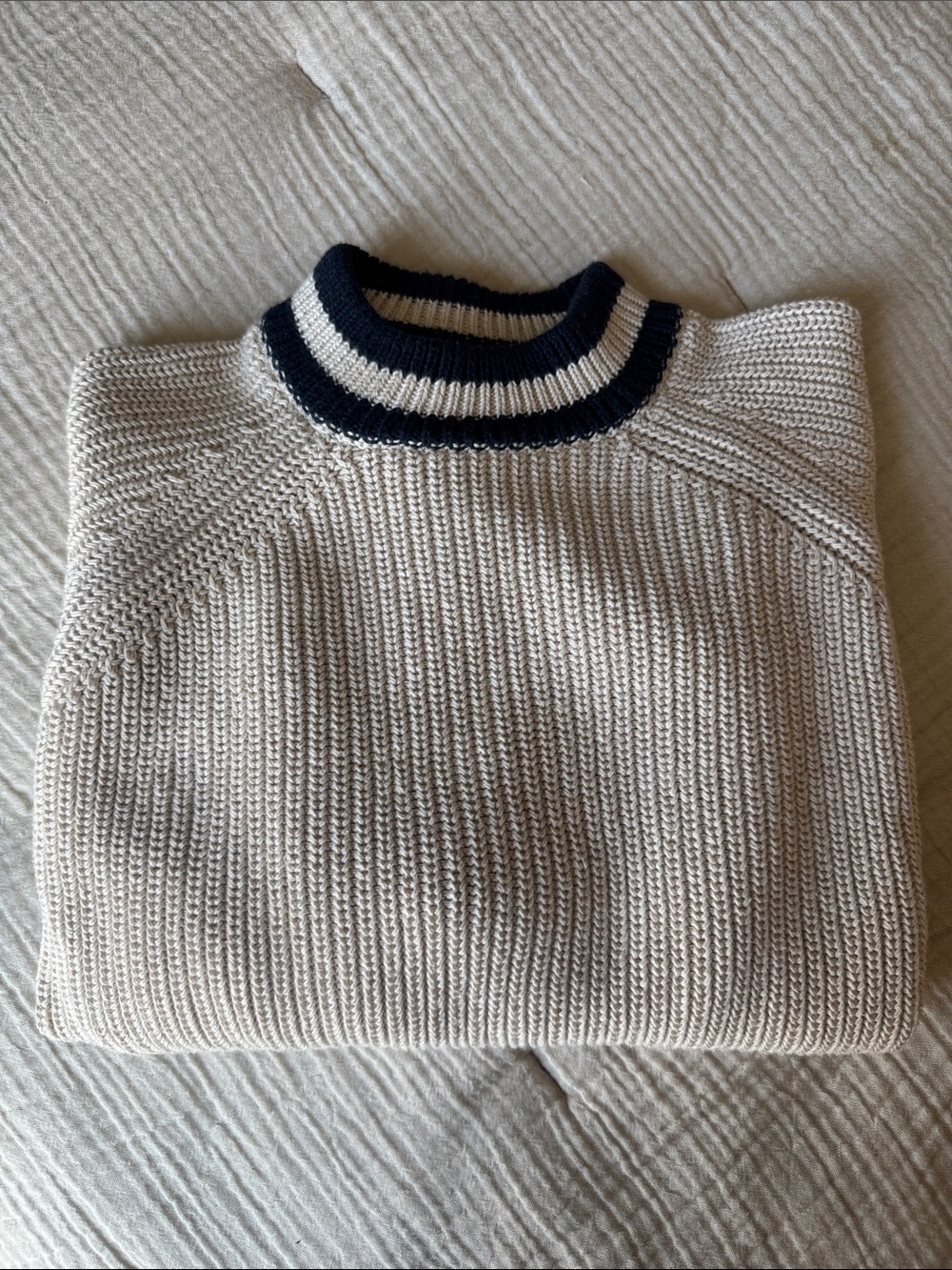 Jenni Kayne Cotton Cashmere Fisherman Crewneck Sweater XS Oatmeal